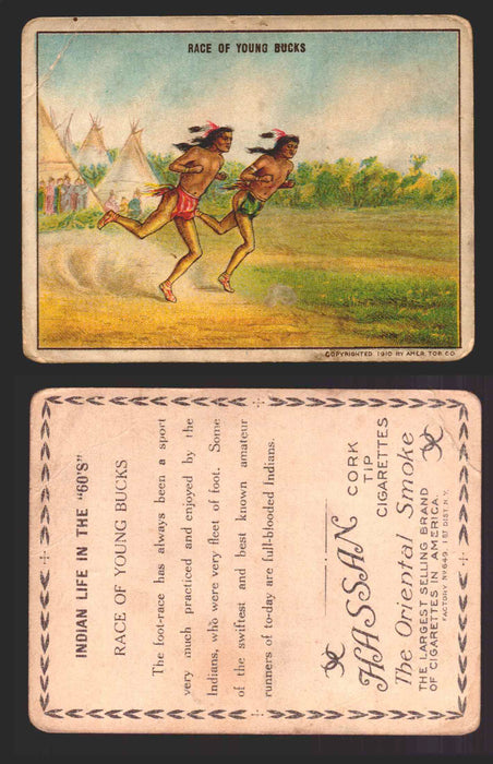 1910 T73 Hassan Cigarettes Indian Life In The 60's Tobacco Trading Cards Singles #37 Race of Young Bucks  - TvMovieCards.com