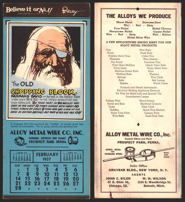 Ripley's Believe It or Not Facts Foldout Advertising Calendar 1933 - 1942 You Pi January	1937  - TvMovieCards.com