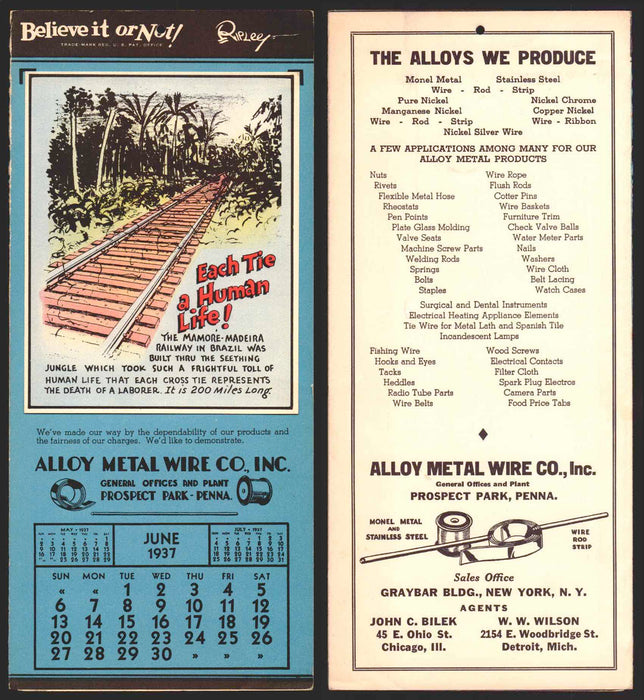 Ripley's Believe It or Not Facts Foldout Advertising Calendar 1933 - 1942 You Pi June	1937  - TvMovieCards.com