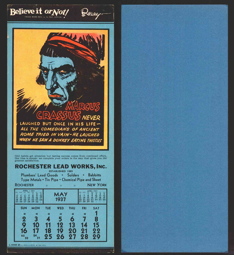 Ripley's Believe It or Not Facts Foldout Advertising Calendar 1933 - 1942 You Pi May	1937	B  - TvMovieCards.com