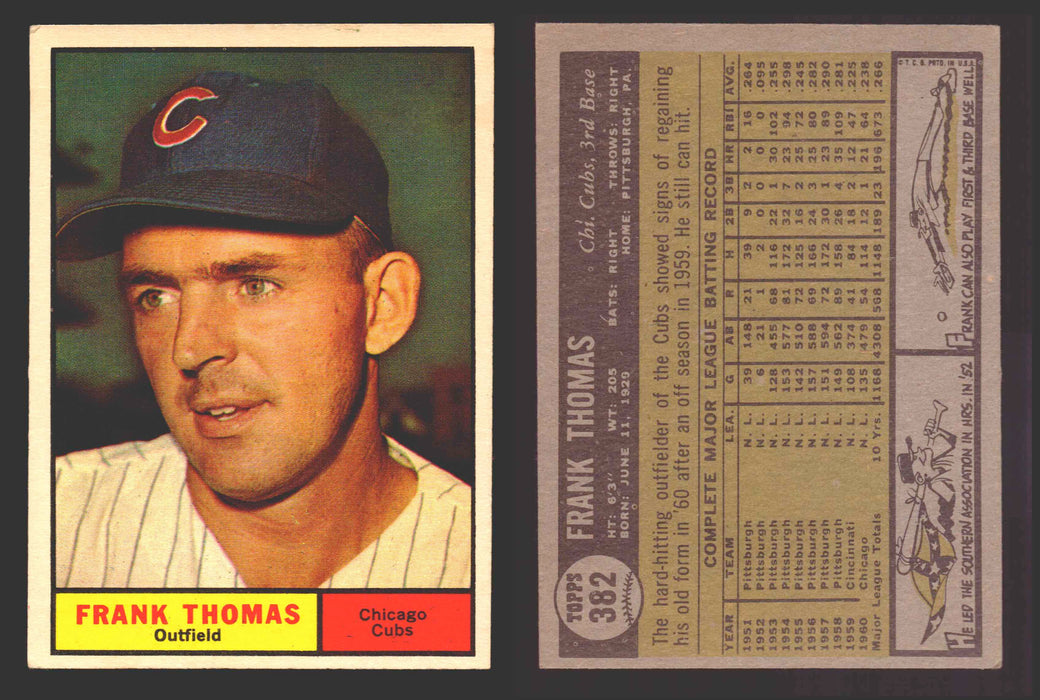 1961 Topps Baseball Trading Card You Pick Singles #300-#399 VG/EX #	382 Frank Thomas - Chicago Cubs  - TvMovieCards.com
