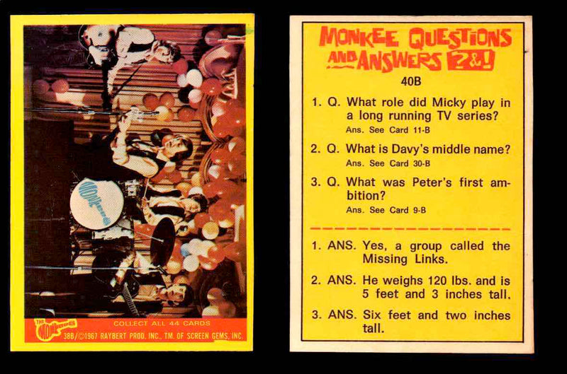The Monkees Series B TV Show 1967 Vintage Trading Cards You Pick Singles #1B-44B #38  - TvMovieCards.com
