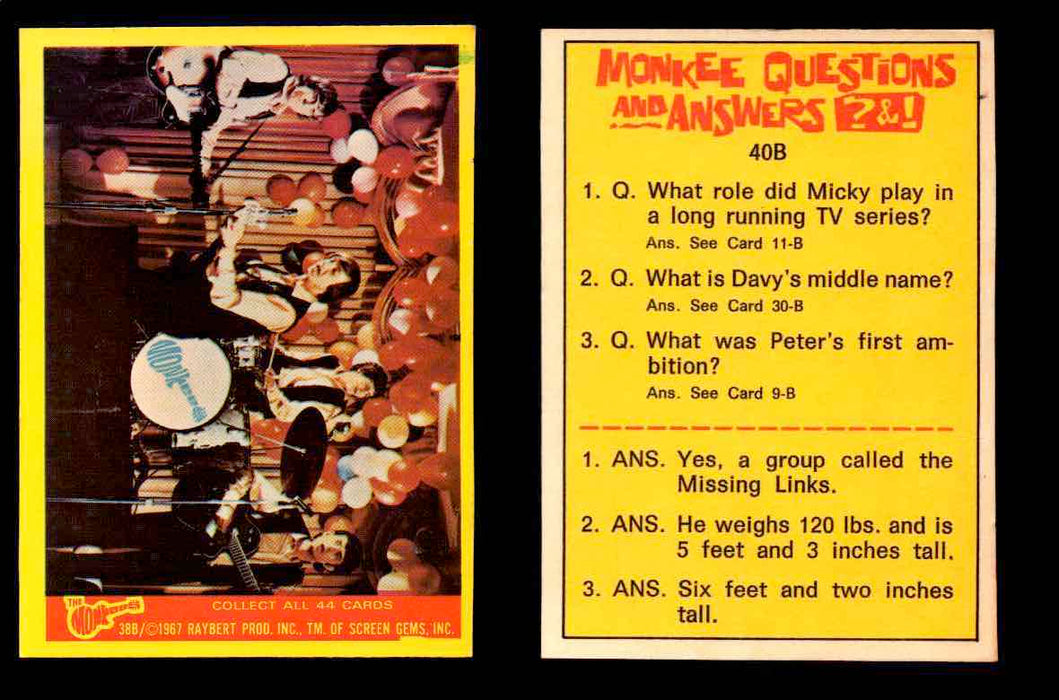 The Monkees Series B TV Show 1967 Vintage Trading Cards You Pick Singles #1B-44B #38  - TvMovieCards.com