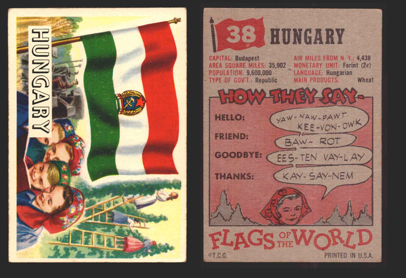1956 Flags of the World Vintage Trading Cards You Pick Singles #1-#80 Topps 38	Hungary  - TvMovieCards.com