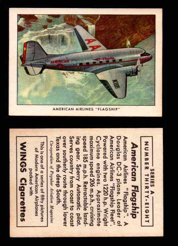 1940 Modern American Airplanes Series A Vintage Trading Cards Pick Singles #1-50 38 American Airlines “Flagship” (Douglas DC-3)  - TvMovieCards.com