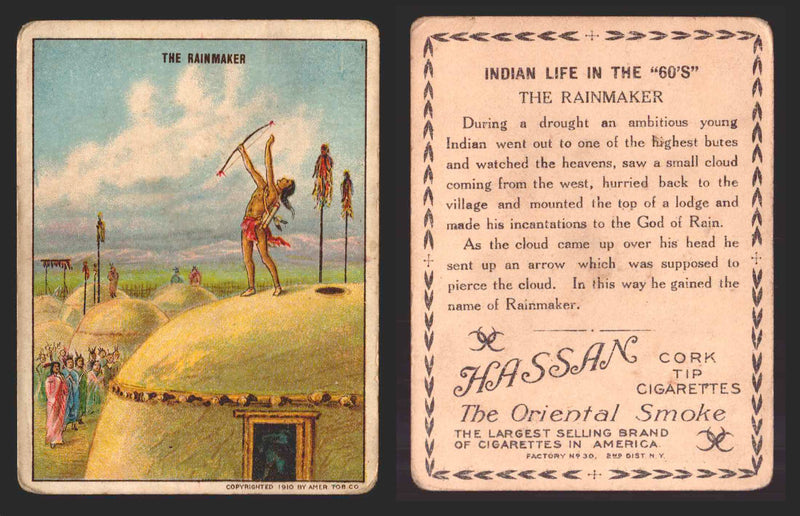 1910 T73 Hassan Cigarettes Indian Life In The 60's Tobacco Trading Cards Singles #38 The Rainmaker  - TvMovieCards.com