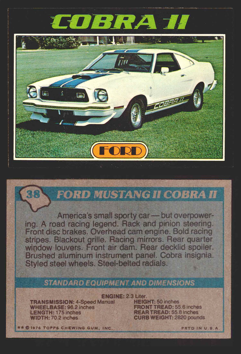 1976 Autos of 1977 Vintage Trading Cards You Pick Singles #1-99 Topps 38   Ford Mustang II Cobra II  - TvMovieCards.com