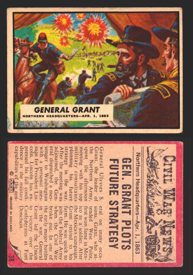 Civil War News Vintage Trading Cards A&BC Gum You Pick Singles #1-88 1965 38   General Grant  - TvMovieCards.com