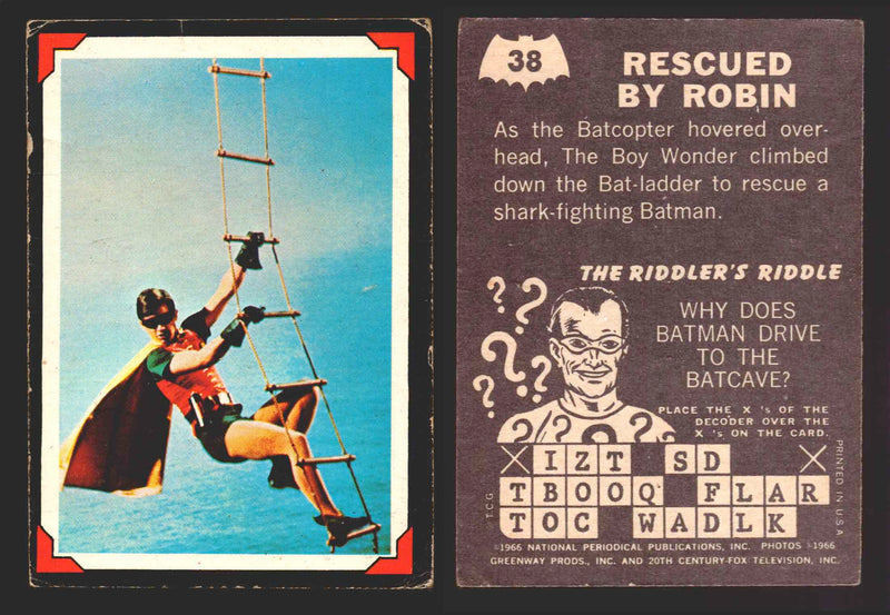 Batman Riddler Back Vintage Trading Card You Pick Singles #1-#38 Topps 1966 #	 38   Rescued by Robin  - TvMovieCards.com