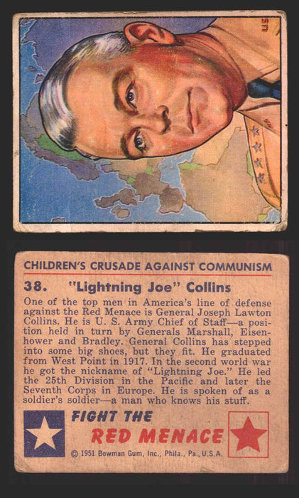1951 Red Menace Vintage Trading Cards #1-48 You Pick Singles Bowman Gum 38   "Lightning Joe" Collins  - TvMovieCards.com