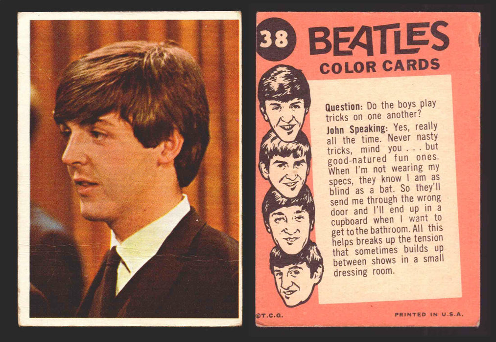 Beatles Color Topps 1964 Vintage Trading Cards You Pick Singles #1-#64 #	38 (creased)  - TvMovieCards.com