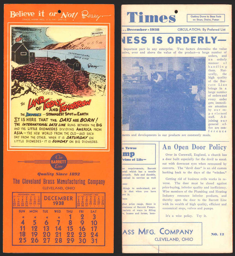 Ripley's Believe It or Not Facts Foldout Advertising Calendar 1933 - 1942 You Pi December	1938  - TvMovieCards.com