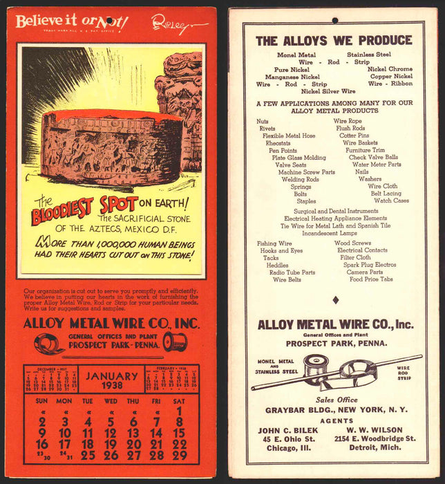 Ripley's Believe It or Not Facts Foldout Advertising Calendar 1933 - 1942 You Pi January	1938	B  - TvMovieCards.com