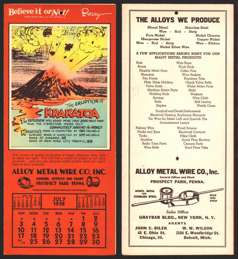 Ripley's Believe It or Not Facts Foldout Advertising Calendar 1933 - 1942 You Pi July	1938  - TvMovieCards.com