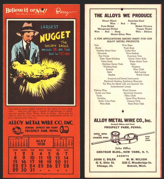 Ripley's Believe It or Not Facts Foldout Advertising Calendar 1933 - 1942 You Pi May	1938	B  - TvMovieCards.com