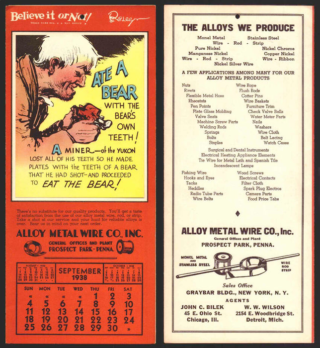 Ripley's Believe It or Not Facts Foldout Advertising Calendar 1933 - 1942 You Pi September	1938  - TvMovieCards.com