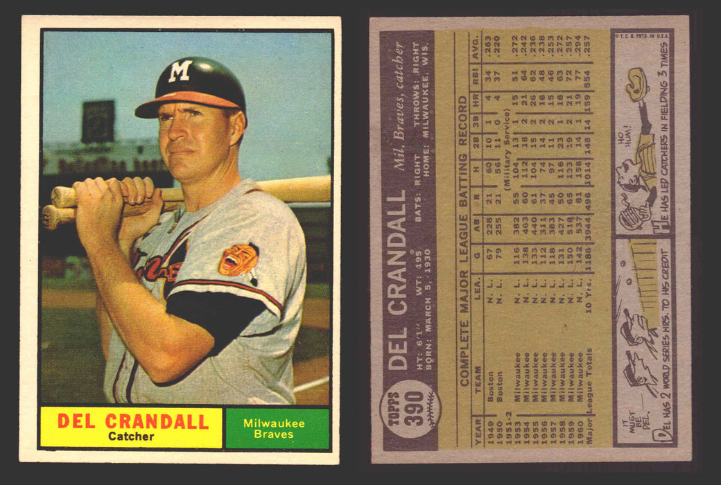 1961 Topps Baseball Trading Card You Pick Singles #300-#399 VG/EX #	390 Del Crandall - Milwaukee Braves  - TvMovieCards.com