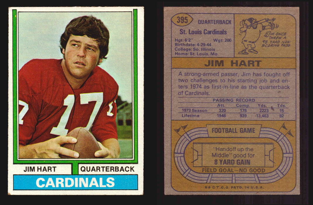 1974 Topps Football Trading Card You Pick Singles #1-#528 G/VG/EX #	395	Jim Hart  - TvMovieCards.com