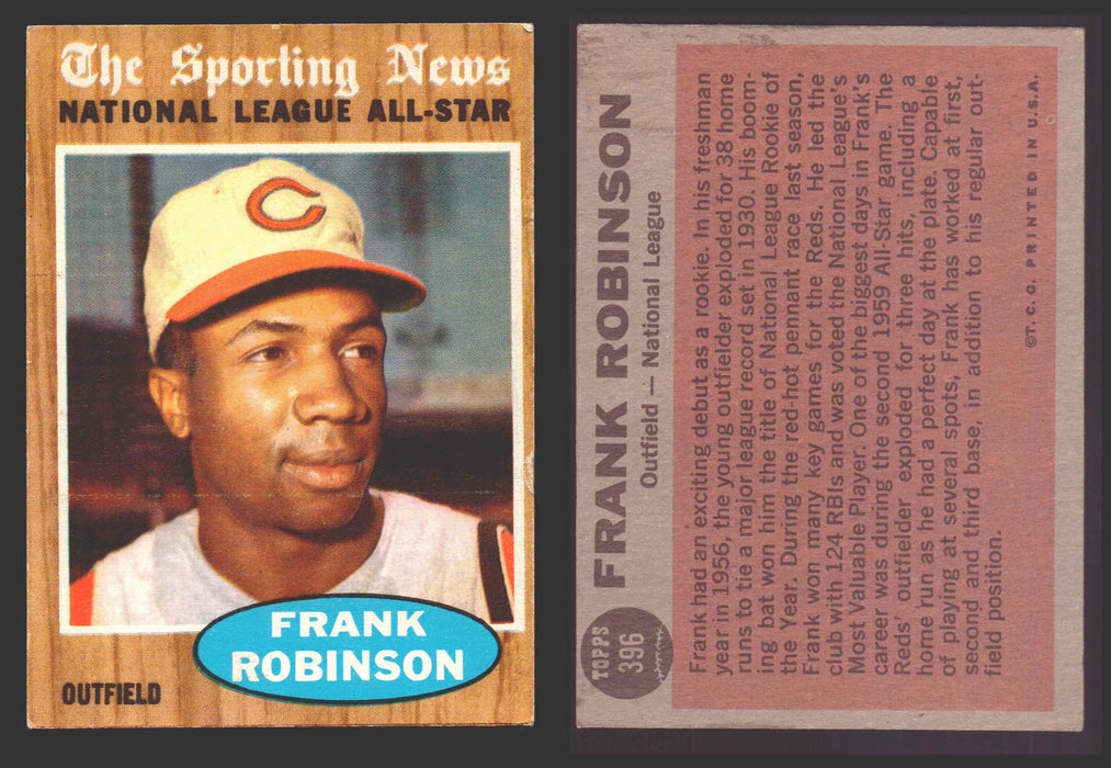 1962 Topps Baseball Trading Card You Pick Singles #300-#399 VG/EX #	396 Frank Robinson - Cincinnati Reds AS  - TvMovieCards.com
