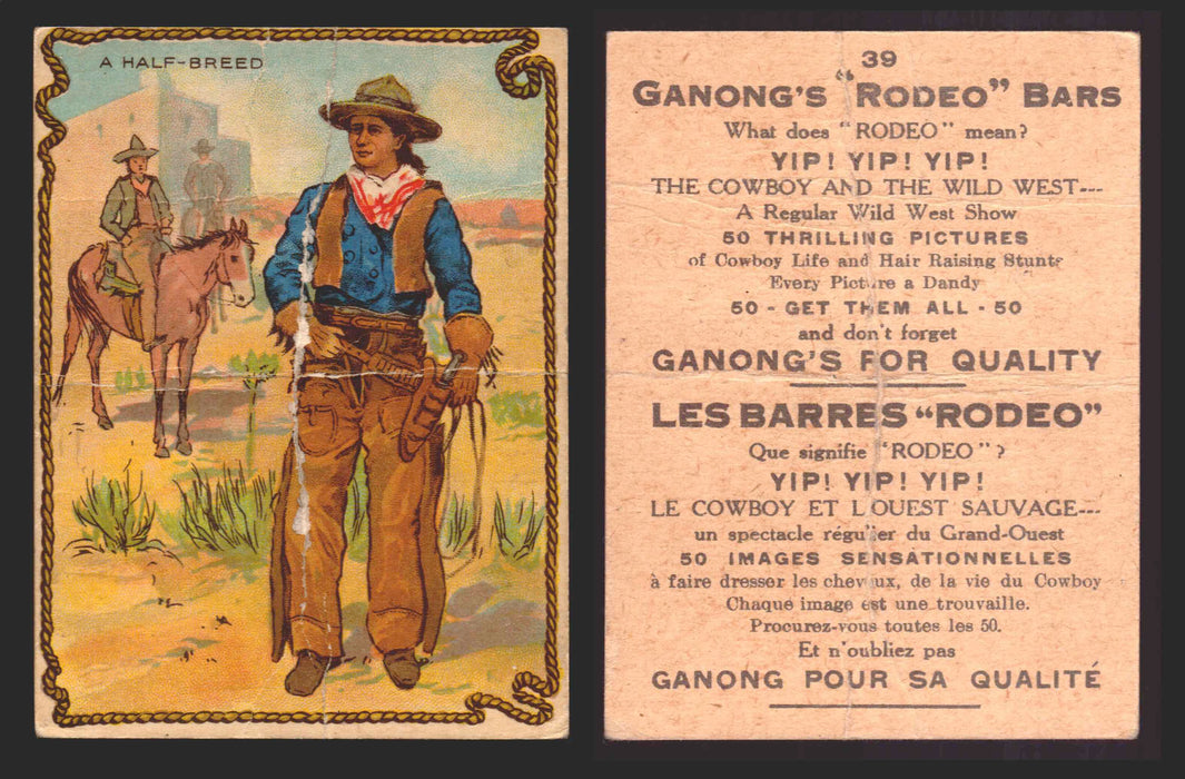 1930 Ganong "Rodeo" Bars V155 Cowboy Series #1-50 Trading Cards Singles #39 A Half-Breed  - TvMovieCards.com