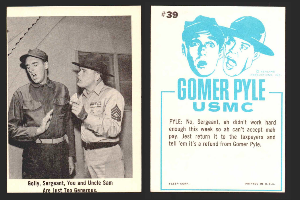 1965 Gomer Pyle Vintage Trading Cards You Pick Singles #1-66 Fleer 39   Golly  Sergeant  you and Uncle Sam are just too ge  - TvMovieCards.com