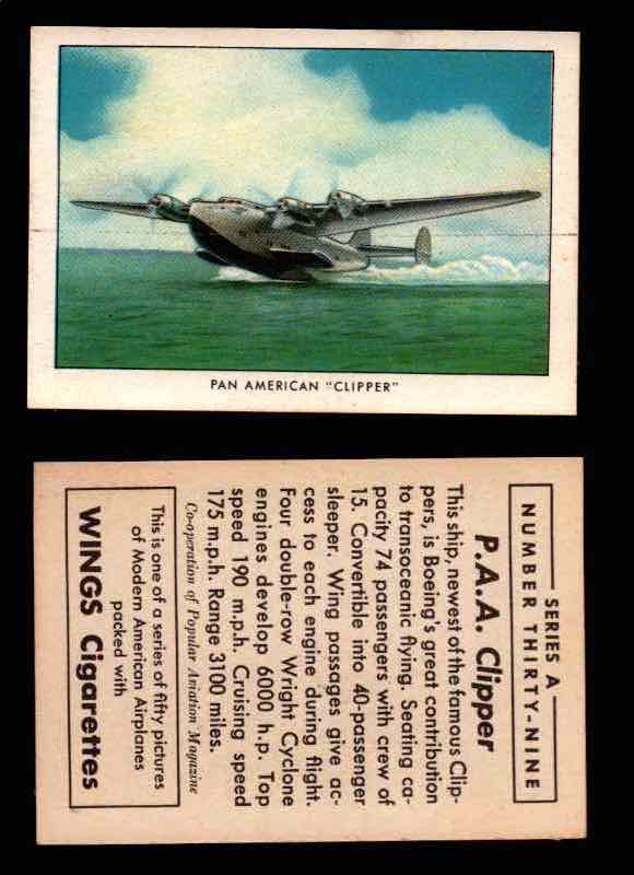 1940 Modern American Airplanes Series A Vintage Trading Cards Pick Singles #1-50 39 Pan American “Clipper” (Boeing Clipper)  - TvMovieCards.com