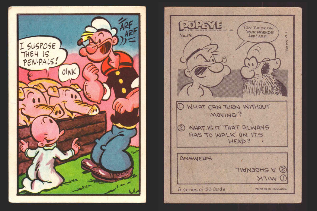 1959 Popeye Chix Confectionery Vintage Trading Card You Pick Singles #1-50 39   I Suspose they is pen-pals!  - TvMovieCards.com