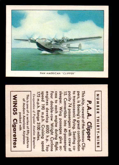 1940 Modern American Airplanes Series 1 Vintage Trading Cards Pick Singles #1-50 39 Pan American “Clipper” (Boeing Clipper)  - TvMovieCards.com