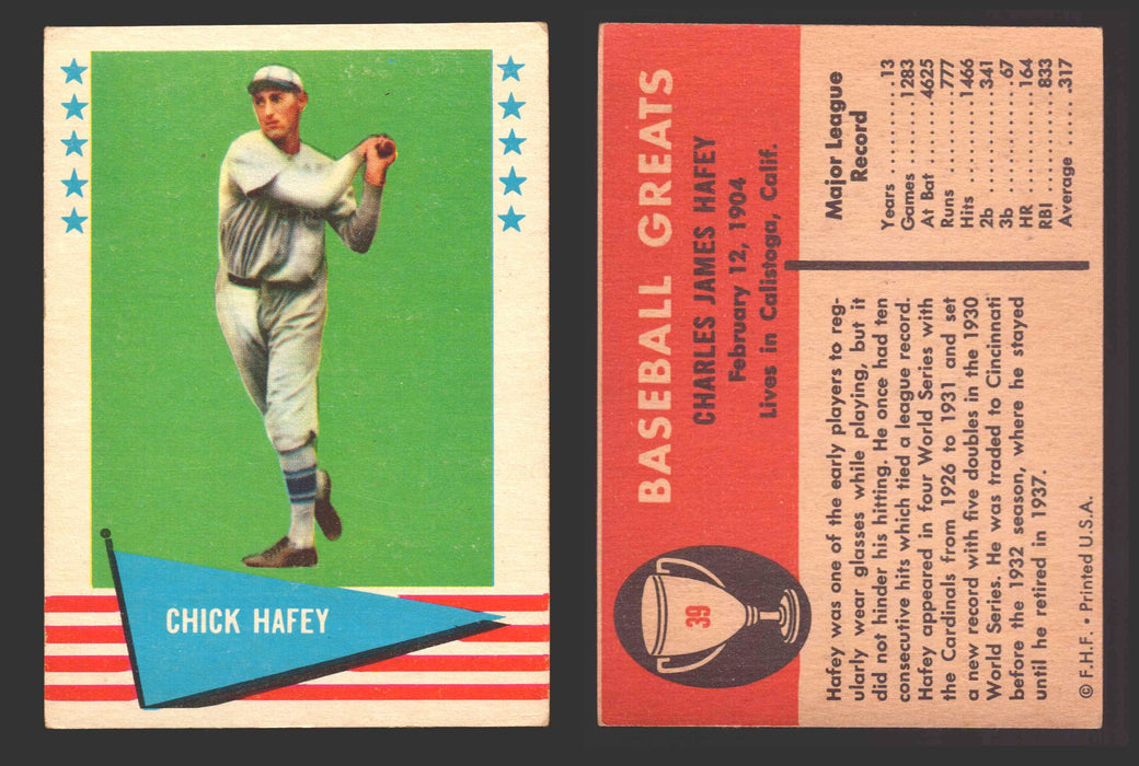1961 Fleer Baseball Greats Trading Card You Pick Singles #1-#154 VG/EX 39 Chick Hafey  - TvMovieCards.com