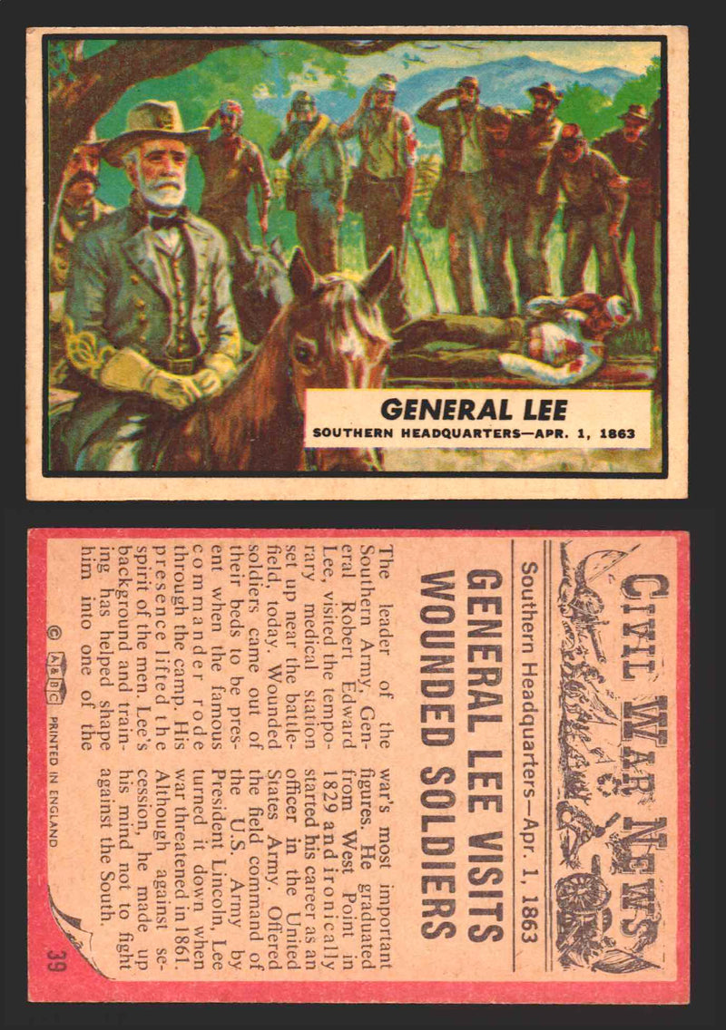 Civil War News Vintage Trading Cards A&BC Gum You Pick Singles #1-88 1965 39   General Lee  - TvMovieCards.com