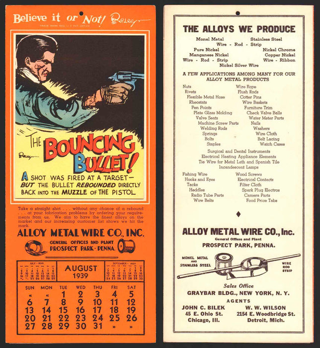 Ripley's Believe It or Not Facts Foldout Advertising Calendar 1933 - 1942 You Pi August	1939	B  - TvMovieCards.com