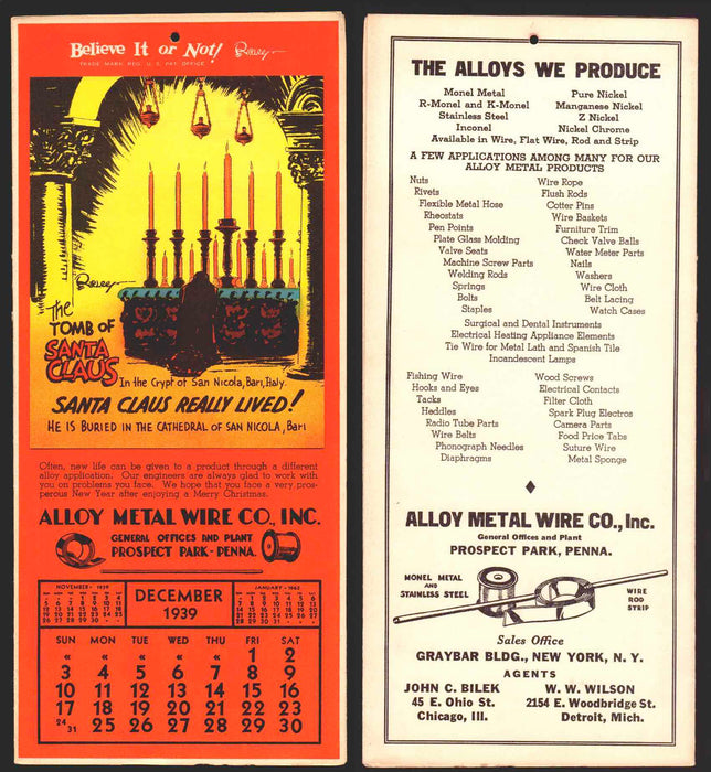 Ripley's Believe It or Not Facts Foldout Advertising Calendar 1933 - 1942 You Pi December	1939  - TvMovieCards.com