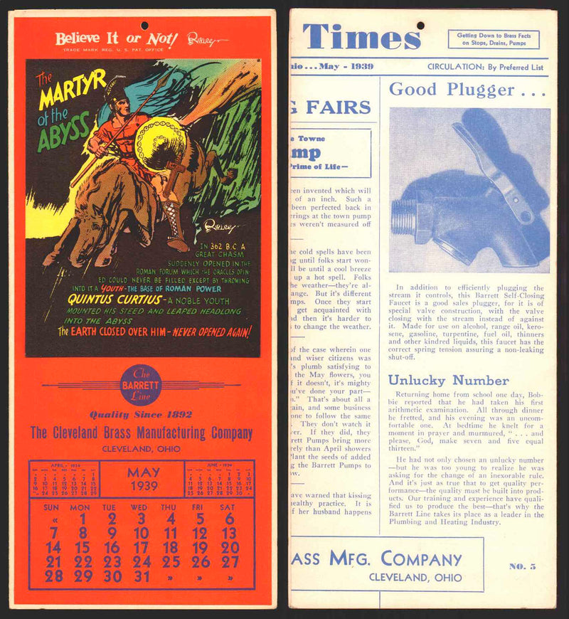 Ripley's Believe It or Not Facts Foldout Advertising Calendar 1933 - 1942 You Pi May	1939	A  - TvMovieCards.com