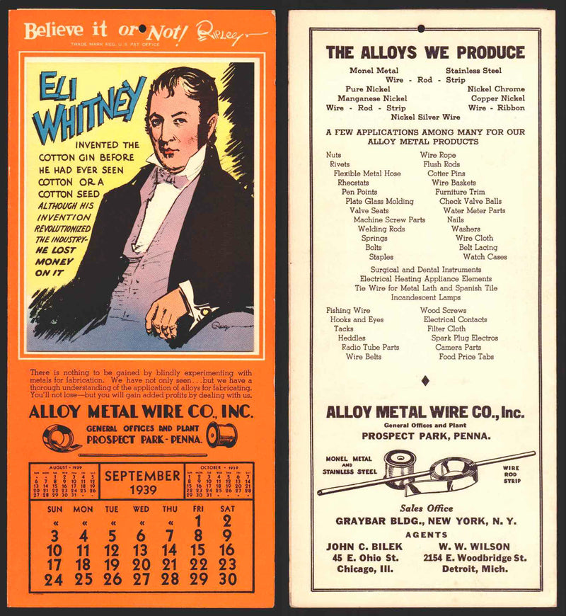 Ripley's Believe It or Not Facts Foldout Advertising Calendar 1933 - 1942 You Pi September	1939	B  - TvMovieCards.com