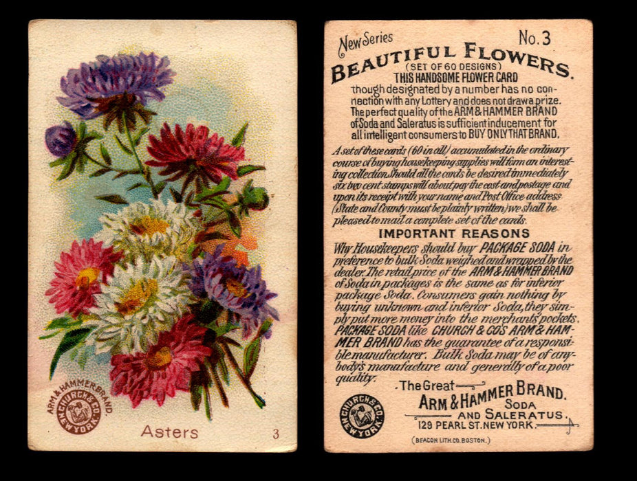 Beautiful Flowers New Series You Pick Singles Card #1-#60 Arm & Hammer 1888 J16 #3 Asters  - TvMovieCards.com