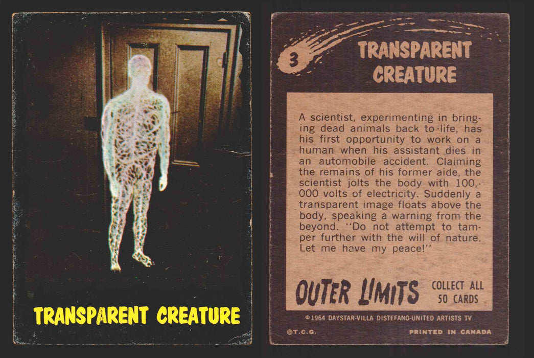 1964 Outer Limits Vintage Trading Cards #1-50 You Pick Singles O-Pee-Chee OPC 3   Transparent Creature  - TvMovieCards.com