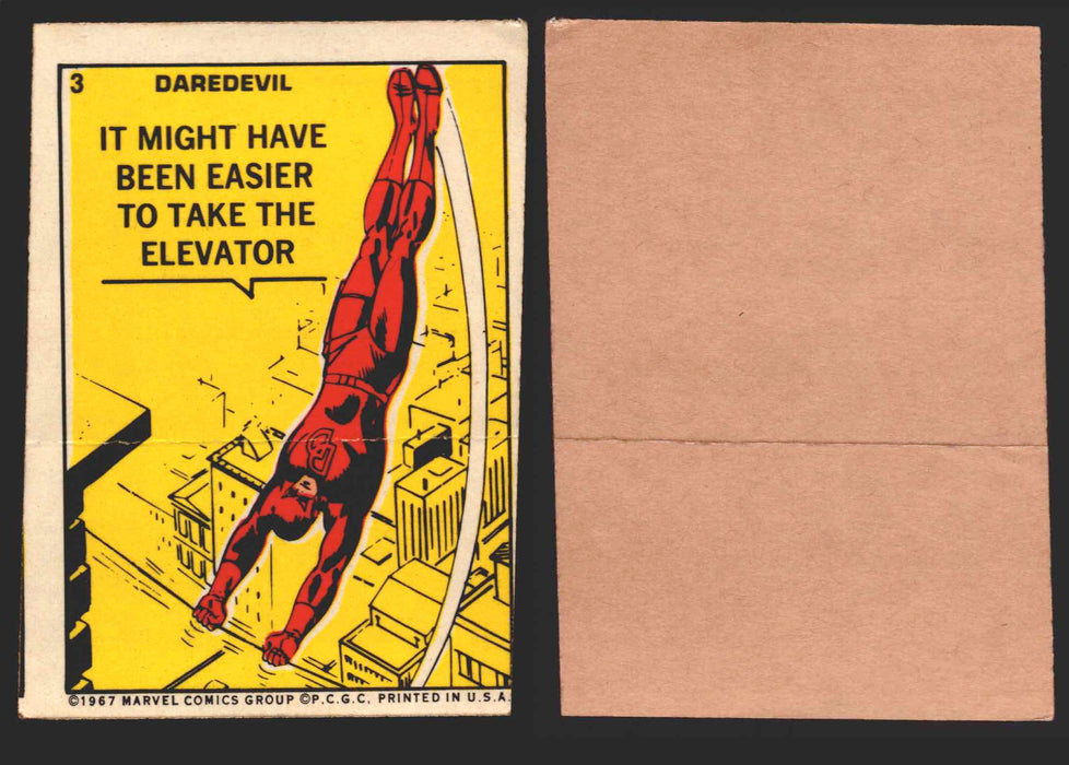 1967 Philadelphia Gum Marvel Super Hero Stickers Vintage You Pick Singles #1-55 3   Daredevil - It might have been easier to take the elevator.  - TvMovieCards.com