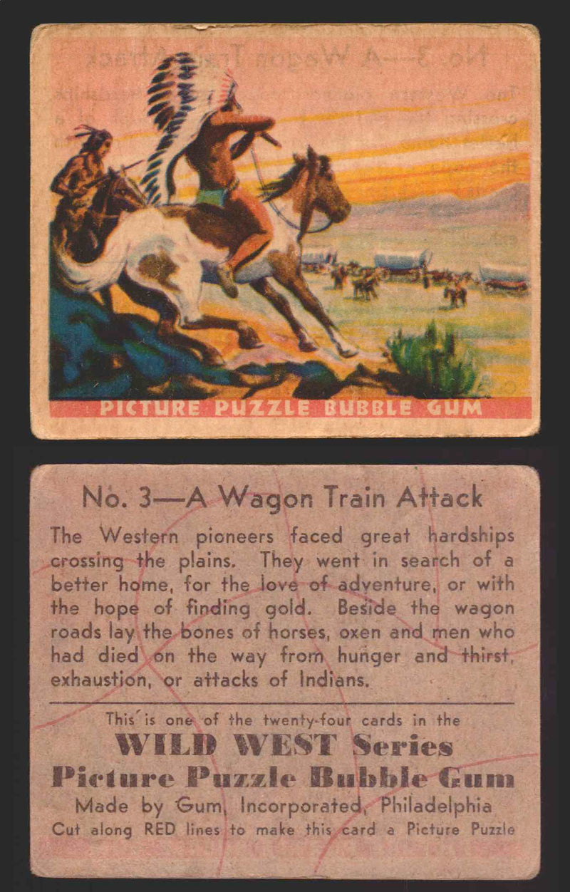 Wild West Series Vintage Trading Card You Pick Singles #1-#49 Gum Inc. 1933 3   A Wagon Train Attack  - TvMovieCards.com