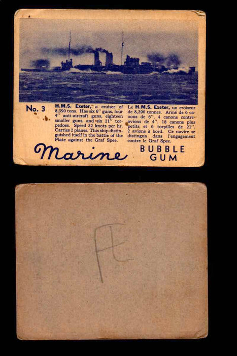 1944 Marine Bubble Gum World Wide V403-1 Vintage Trading Card #1-120 Singles #3 H.M.S. Exeter  - TvMovieCards.com