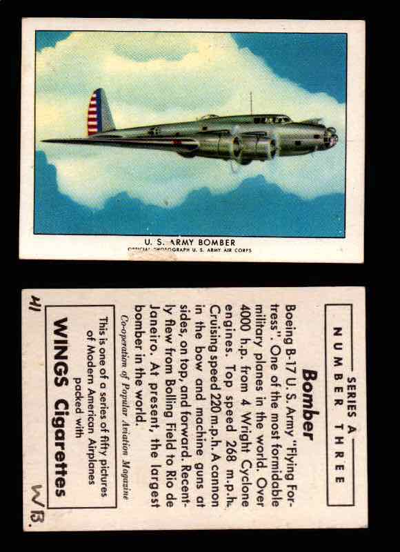 1940 Modern American Airplanes Series A Vintage Trading Cards Pick Singles #1-50 3 U.S. Army Bomber (Boeing B-17 “Flying Fortress”)  - TvMovieCards.com