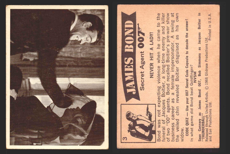 1966 James Bond 007 Thunderball Vintage Trading Cards You Pick Singles #1-66 3   Never Hit A Lady!  - TvMovieCards.com