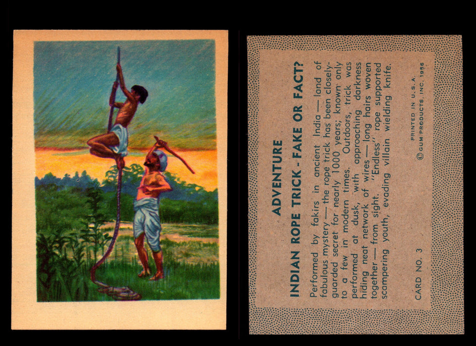 1956 Adventure Vintage Trading Cards Gum Products #1-#100 You Pick Singles #3 Indian Rope Trick -Fake or Fact  - TvMovieCards.com