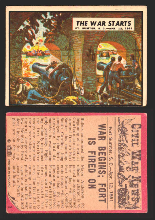Civil War News Vintage Trading Cards A&BC Gum You Pick Singles #1-88 1965 3   The War Starts  - TvMovieCards.com