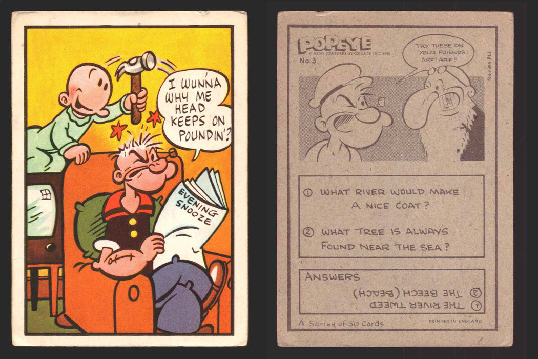 1959 Popeye Chix Confectionery Vintage Trading Card You Pick Singles #1-50 3   I wunna why me head keeps on poundin’?  - TvMovieCards.com