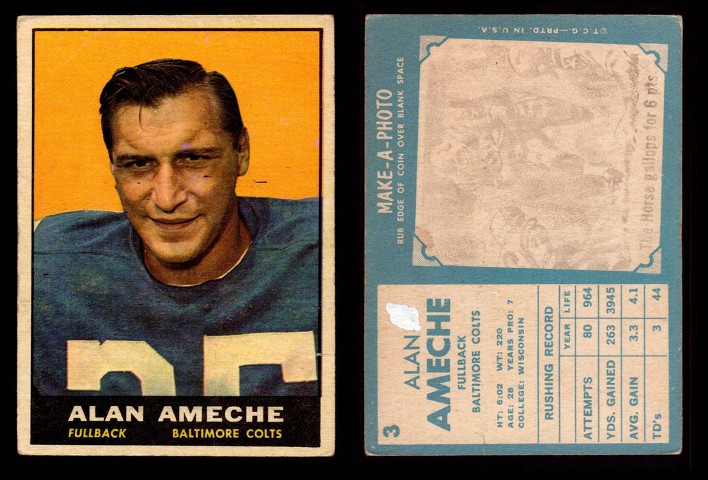 1961 Topps Football Trading Card You Pick Singles #1-#198 G/VG/EX #	3	Alan Ameche  - TvMovieCards.com