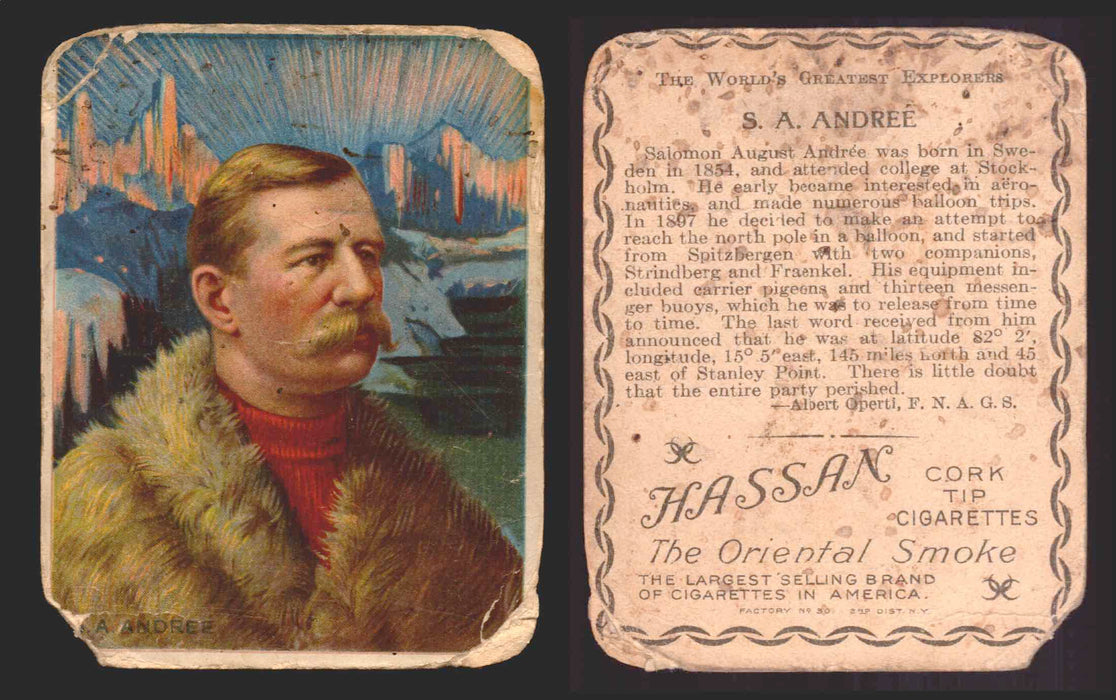 1910 T118 Hassan Cigarettes World's Greatest Explorers Trading Cards Singles #3 S.A. Andree  - TvMovieCards.com
