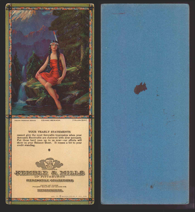 1920s/1930s Kemble & Mills of Pittsburgh Indian Heroine Series Advertising Cards #3 Ozwae Bemsa (Yellow Bird)  - TvMovieCards.com