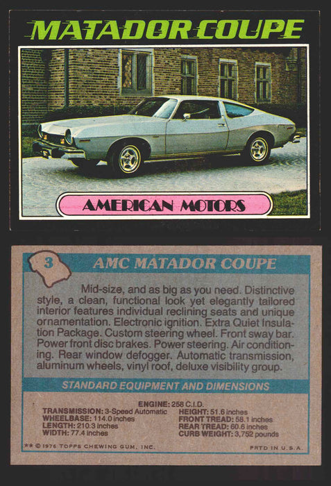 1976 Autos of 1977 Vintage Trading Cards You Pick Singles #1-99 Topps 3   AMC Matador Coupe  - TvMovieCards.com