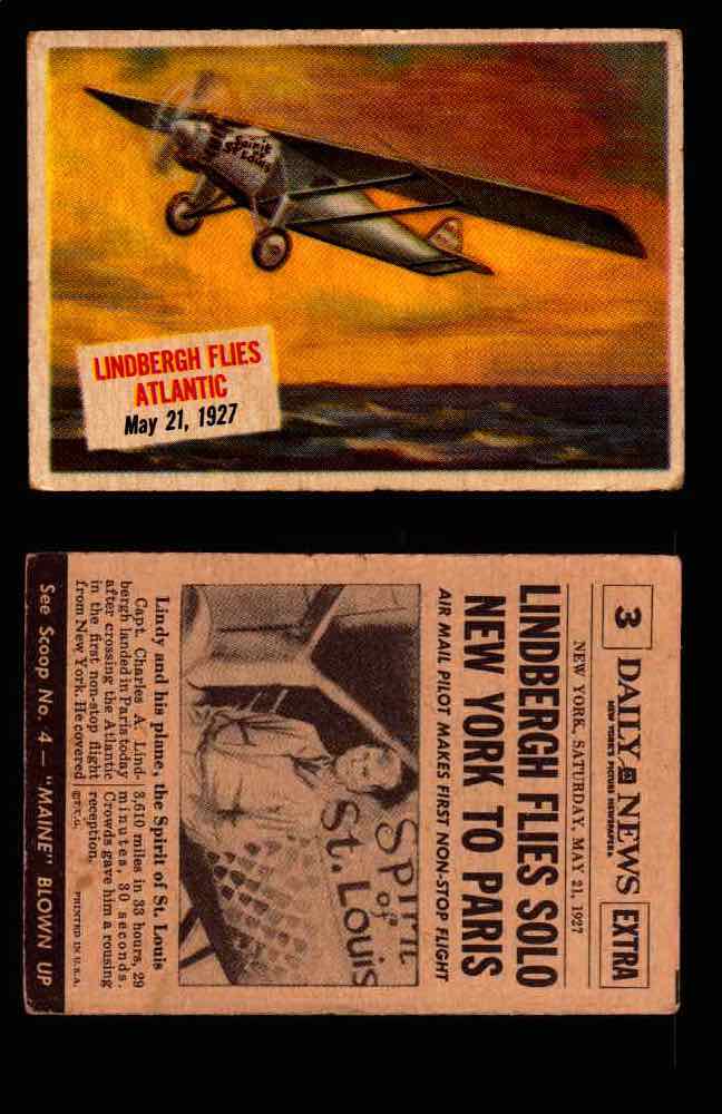 1954 Scoop Newspaper Series 1 Topps Vintage Trading Cards You Pick Singles #1-78 3   Lindbergh Flies Atlantic  - TvMovieCards.com