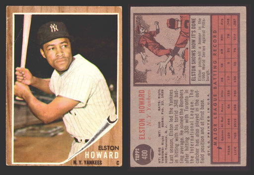 1962 Topps Baseball Trading Card You Pick Singles #400-#499 VG/EX #	400 Elston Howard - New York Yankees (creased)  - TvMovieCards.com